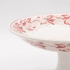 Clearance Pamono Antique French Transferware Footed Plate Cerise from Badonviller, 1890s