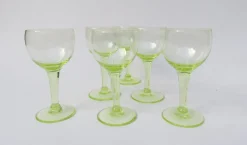New Pamono Antique French Uranium Glasses Set, Set of 6