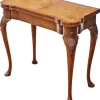 Pamono Antique Georgian Revival Burr Walnut Folding Card or Tea Table, 1920s> Game Tables