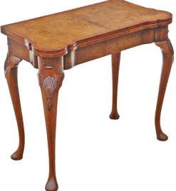 Pamono Antique Georgian Revival Burr Walnut Folding Card or Tea Table, 1920s> Game Tables