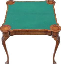 Pamono Antique Georgian Revival Burr Walnut Folding Card or Tea Table, 1920s><noscript><img width=