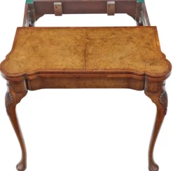 Pamono Antique Georgian Revival Burr Walnut Folding Card or Tea Table, 1920s><noscript><img width=