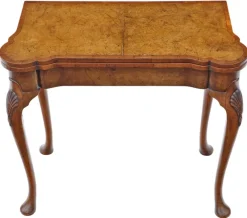 Pamono Antique Georgian Revival Burr Walnut Folding Card or Tea Table, 1920s><noscript><img width=