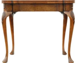 Pamono Antique Georgian Revival Burr Walnut Folding Card or Tea Table, 1920s><noscript><img width=