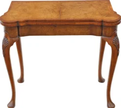 Pamono Antique Georgian Revival Burr Walnut Folding Card or Tea Table, 1920s><noscript><img width=