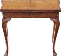Pamono Antique Georgian Revival Burr Walnut Folding Card or Tea Table, 1920s><noscript><img width=