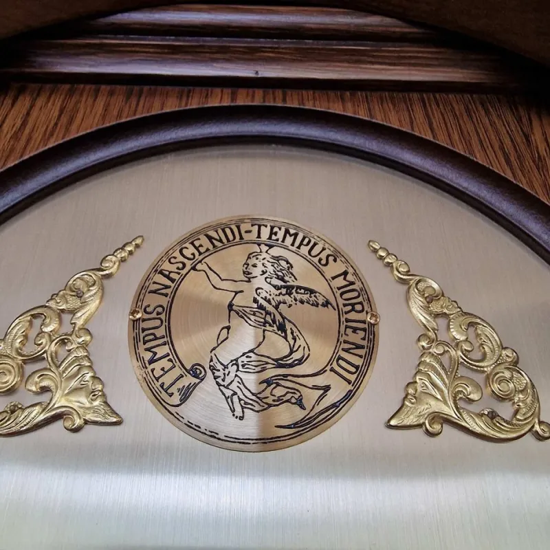 Pamono Antique Germa Table Clock withn Tempus Nascendi Tempus Moriendi Engraving> Clocks