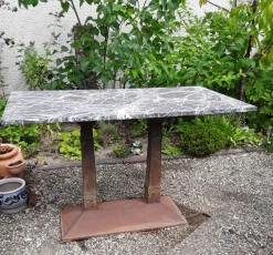 Pamono Antique German Art Nouveau Garden Table with Marble Plate, 1890s> Garden Tables
