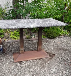 Pamono Antique German Art Nouveau Garden Table with Marble Plate, 1890s> Garden Tables