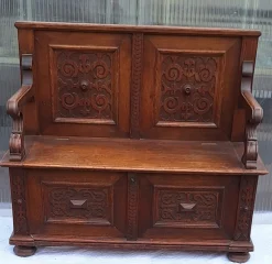Discount Pamono Antique German Chest Bench in Carved Oak, 1880s