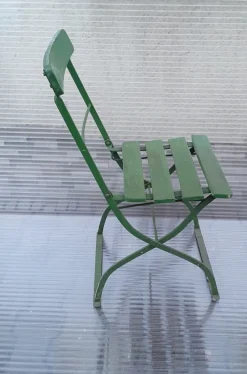 Pamono Antique German Collapsible Beer Garden Chair with Green-Painted Iron Frame, 1920s> Garden Seating