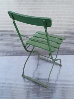 Pamono Antique German Collapsible Beer Garden Chair with Green-Painted Iron Frame, 1920s><noscript><img width=