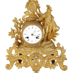 Pamono Antique German Gold-Plated Mantel Pendulum Clock, 1860s> Clocks