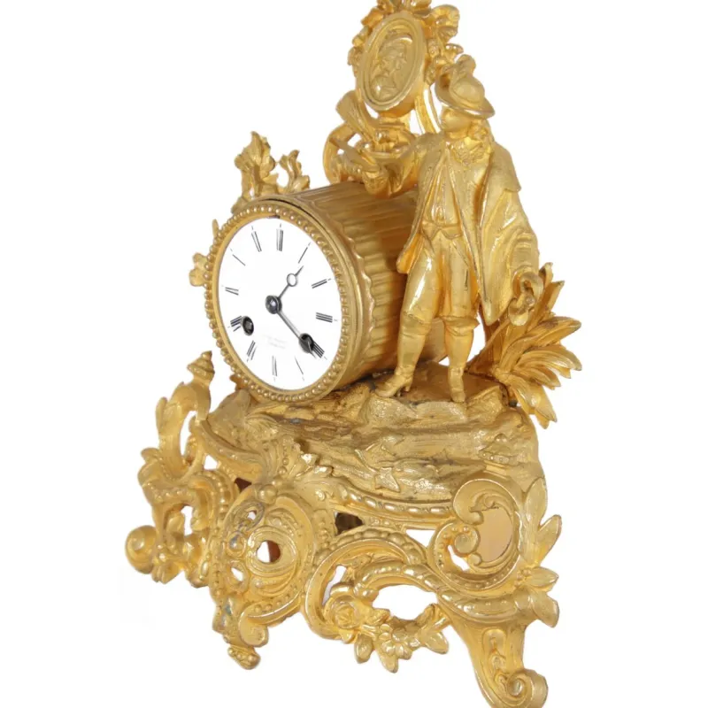 Pamono Antique German Gold-Plated Mantel Pendulum Clock, 1860s> Clocks