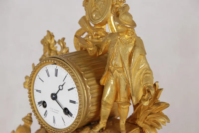 Pamono Antique German Gold-Plated Mantel Pendulum Clock, 1860s> Clocks