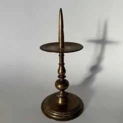 New Pamono Antique Gilt Bronze Candlestick, 1500s