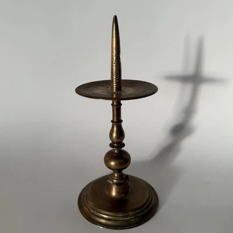 New Pamono Antique Gilt Bronze Candlestick, 1500s