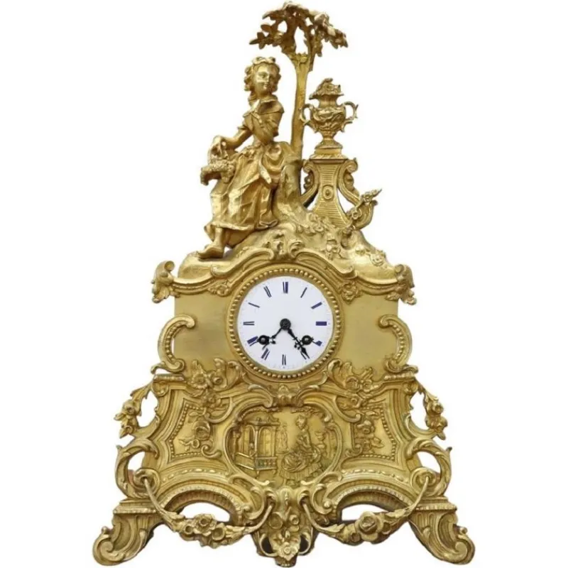 Pamono Antique Gilt Bronze Table Clock, 19th Century> Clocks