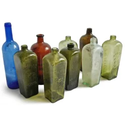 Pamono Antique Glass Gin Bottles, Set of 9><noscript><img width=