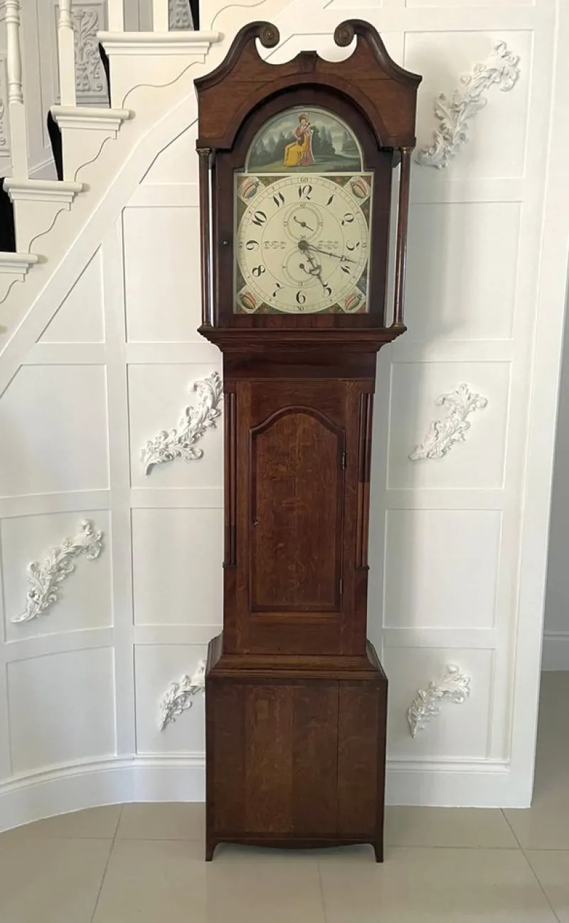Pamono Antique Grandfather Clock in Oak and Mahogany by W. Prior for Skipton> Clocks