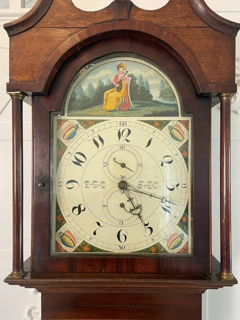 Pamono Antique Grandfather Clock in Oak and Mahogany by W. Prior for Skipton> Clocks