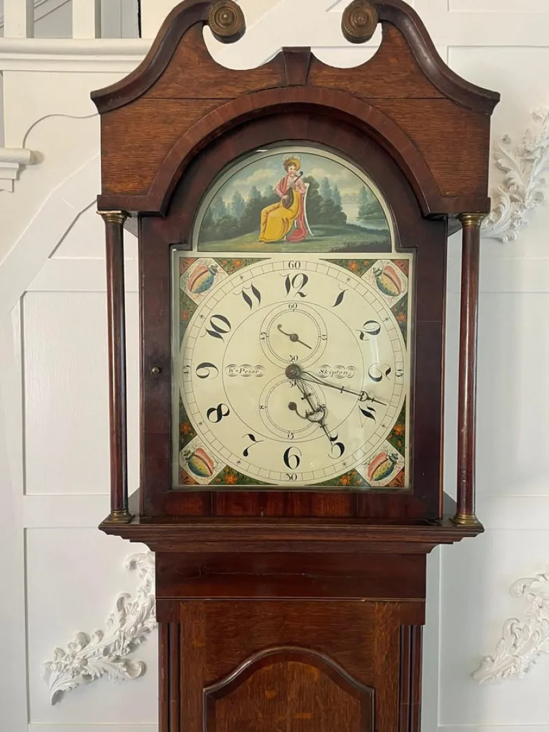 Pamono Antique Grandfather Clock in Oak and Mahogany by W. Prior for Skipton> Clocks