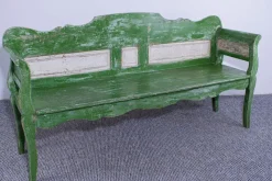 New Pamono Antique Green and White Painted Pine Bench, Late 19th Century