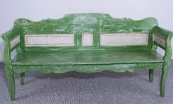 New Pamono Antique Green and White Painted Pine Bench, Late 19th Century