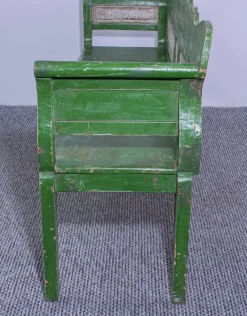 New Pamono Antique Green and White Painted Pine Bench, Late 19th Century