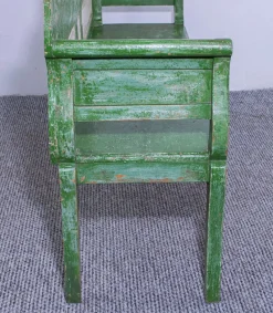 New Pamono Antique Green and White Painted Pine Bench, Late 19th Century