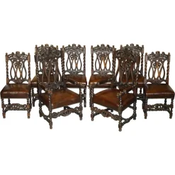 Pamono Antique Hand Carved Armorial Crest Coat of Arms Jacobean Dining Chairs, Set of 8> Side Chairs & Dining Chairs