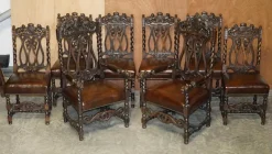 Pamono Antique Hand Carved Armorial Crest Coat of Arms Jacobean Dining Chairs, Set of 8> Side Chairs & Dining Chairs