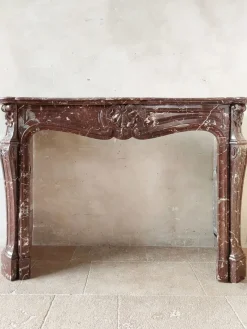 Pamono Antique Hand-Carved Trois Coquilles Mantelpiece in Red Marble> Fireplaces And Mantels