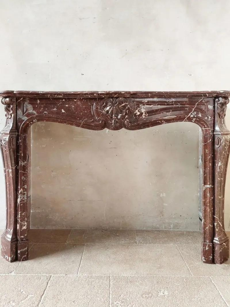 Pamono Antique Hand-Carved Trois Coquilles Mantelpiece in Red Marble> Fireplaces And Mantels