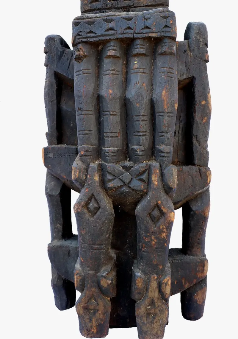 Pamono Antique Hand-Carved Wooden Pillar Column, Afghanistan / Pakistan, 1890s
