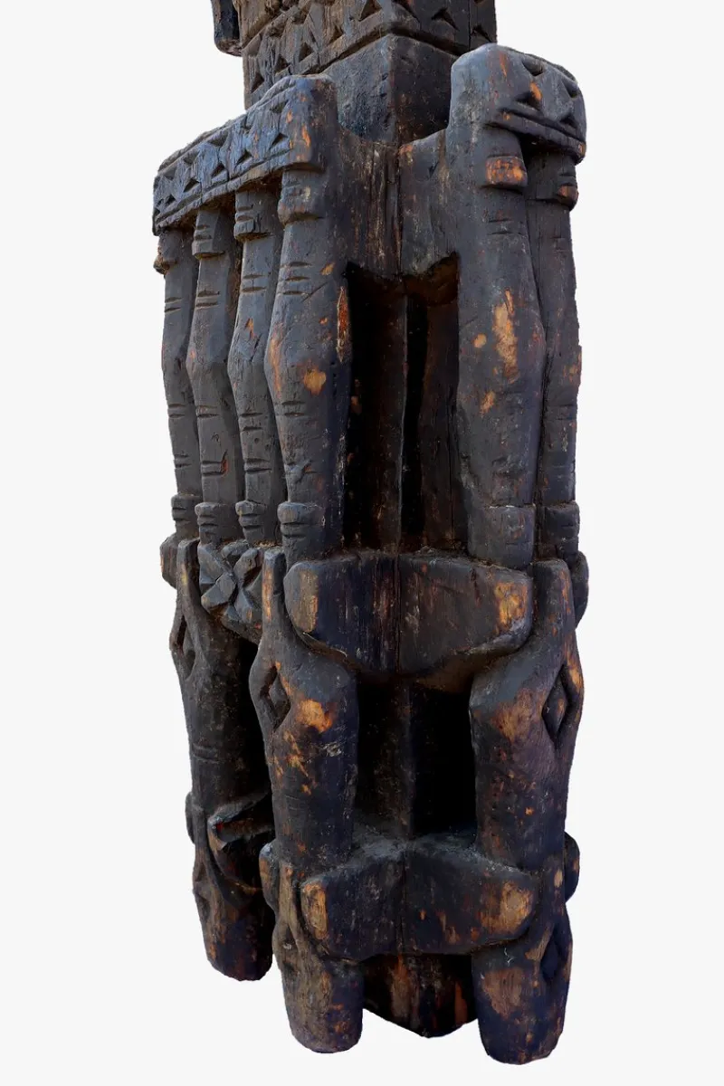 Pamono Antique Hand-Carved Wooden Pillar Column, Afghanistan / Pakistan, 1890s