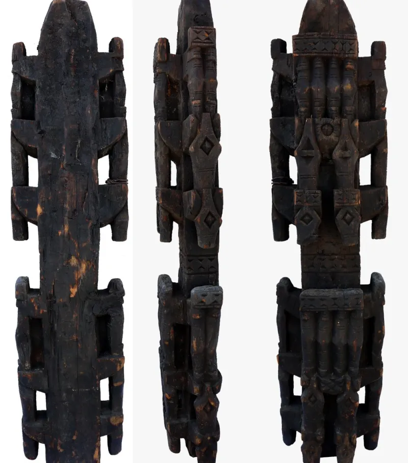 Pamono Antique Hand-Carved Wooden Pillar Column, Afghanistan / Pakistan, 1890s