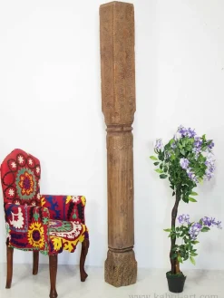 Pamono Antique Hand-Carved Wooden Pillar Column, Swat Valley Pakistan, 1890s> Pedestals And Columns