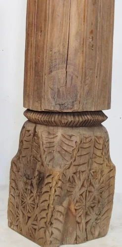 Pamono Antique Hand-Carved Wooden Pillar Column, Swat Valley Pakistan, 1890s><noscript><img width=