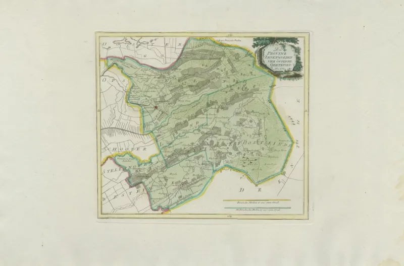 New Pamono Antique Hand-Colored Map of Eastern Friesland by Von Reilly, 1791