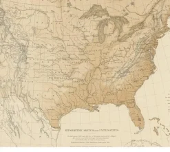 Discount Pamono Antique Hypsometric Map of the United States by Walker, 1874