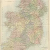 Pamono Antique Ireland Map with County Divisions, 1884> Wall Decor