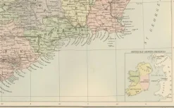 Pamono Antique Ireland Map with County Divisions, 1884><noscript><img width=