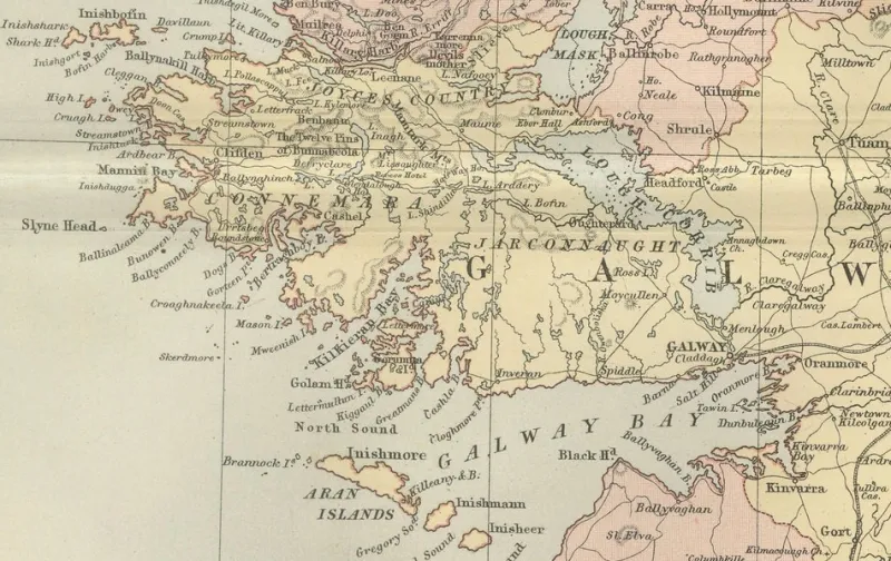 Pamono Antique Ireland Map with County Divisions, 1884> Wall Decor