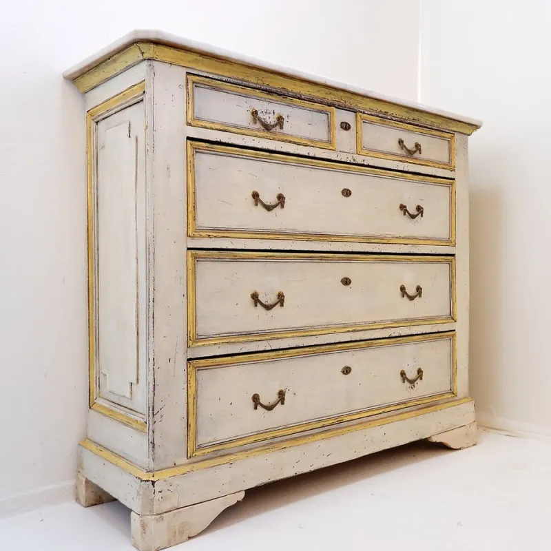 Pamono Antique Italian Chest of Drawers with Marble Top, 1800s> Dressers, Commodes & Chests