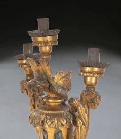 Best Pamono Antique Italian Giltwood Candleholders, 1780, Set of 2