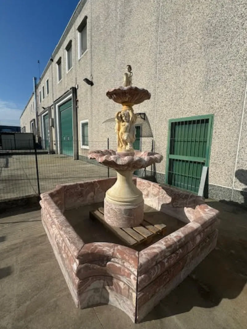 Pamono Antique Italian Hand-Carved Marble Fountain with Classic Shaped Basin> Garden Accessories