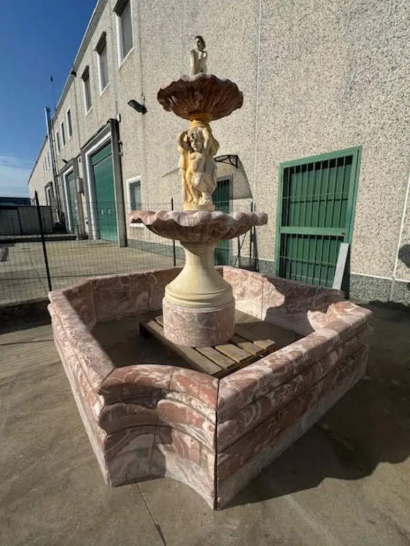 Pamono Antique Italian Hand-Carved Marble Fountain with Classic Shaped Basin> Garden Accessories