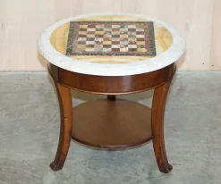 Pamono Antique Italian Pietra Dura Marble Chess Table with Mahogany Base, 1880s