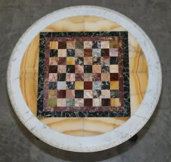 Pamono Antique Italian Pietra Dura Marble Chess Table with Mahogany Base, 1880s